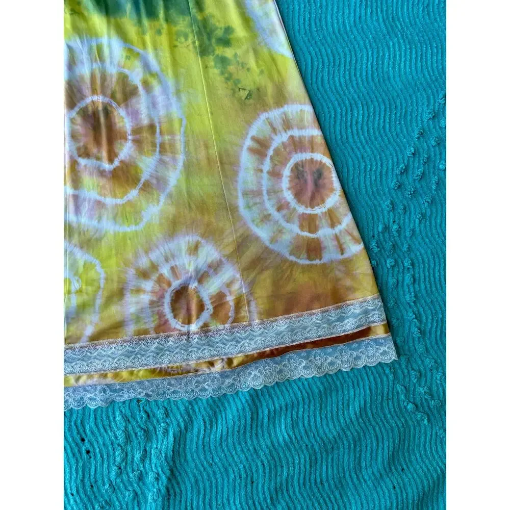 Hand Dyed Vintage Rainbow Multi Color Shibori Dye Slip Dress Reworked Loungewear